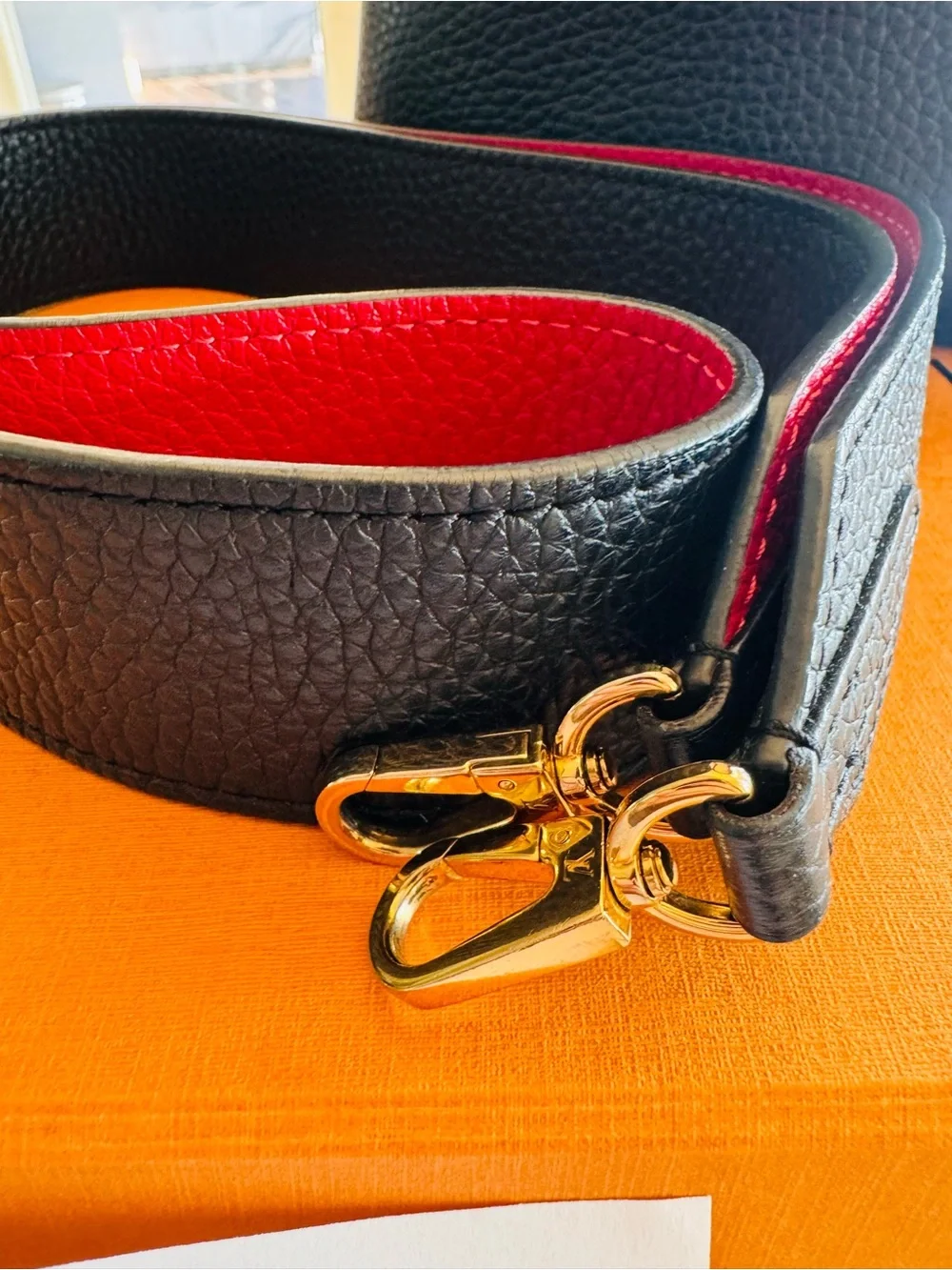 Authentic Louis Vuitton Capucines Mini Top-Handle Bag in Black & Red with COA
